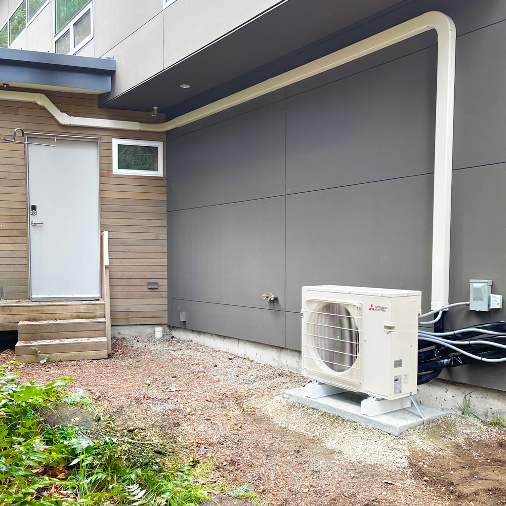 Mitsubishi ductless heat pump outdoor unit.