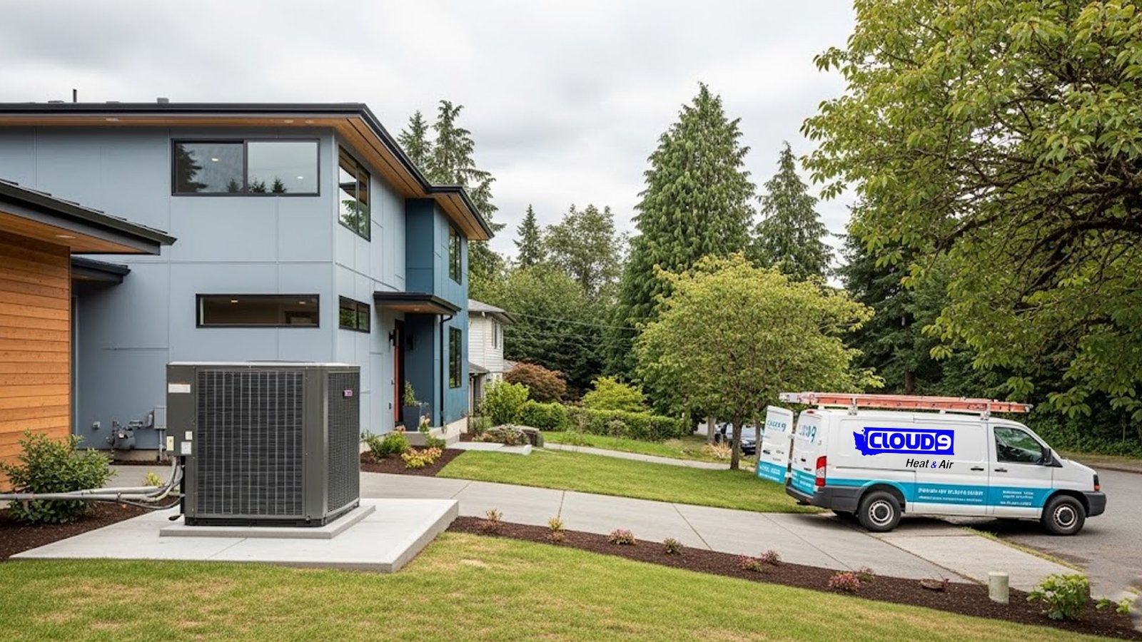 Outdoor AC condenser unit installed at a Seattle home by licensed HVAC contractor