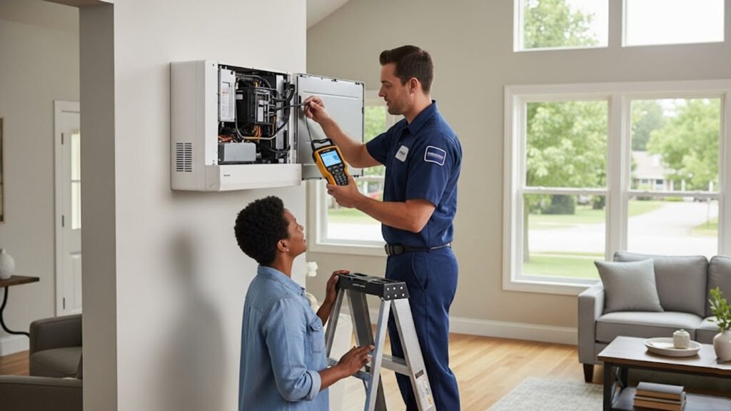 Cloud9 Heat & Air HVAC technician installing air conditioning system in a Burien home
