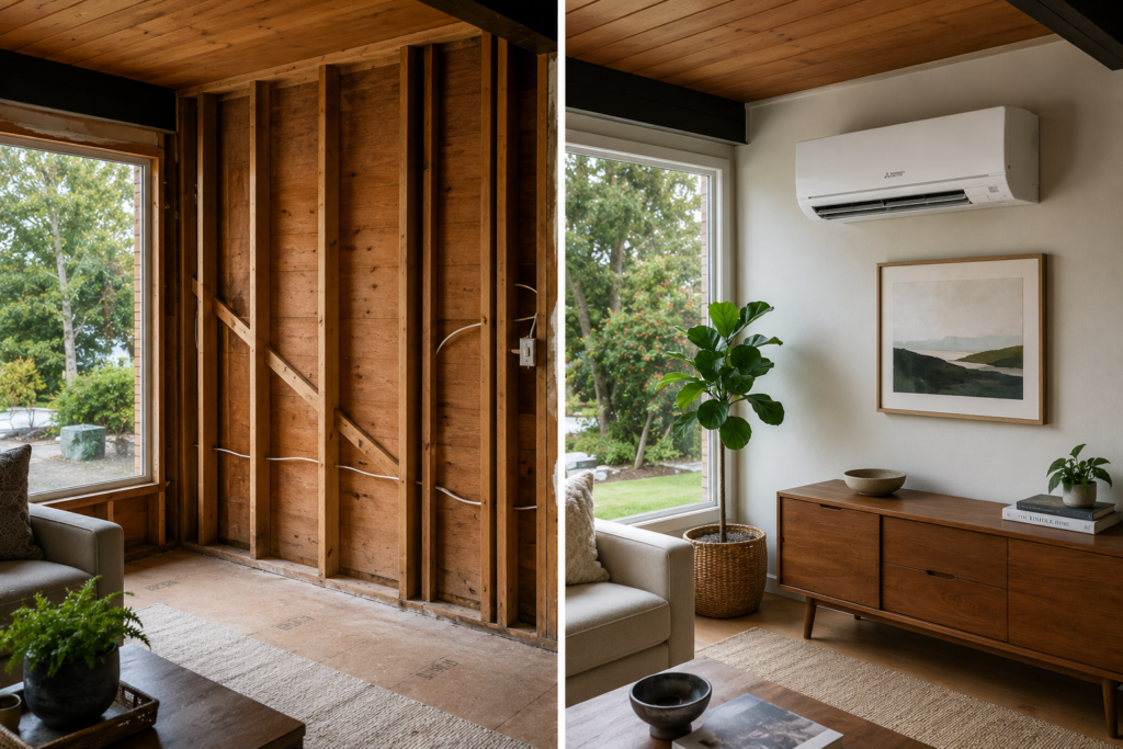 Sand Point Seattle home without ductwork showing ductless mini-split installation